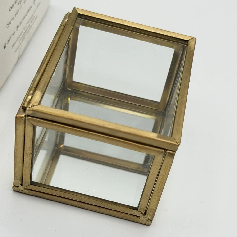 Ettika Mini Ring Box Glass & Brass 3″ × 2.5″ × 2″ Display Trinket Box